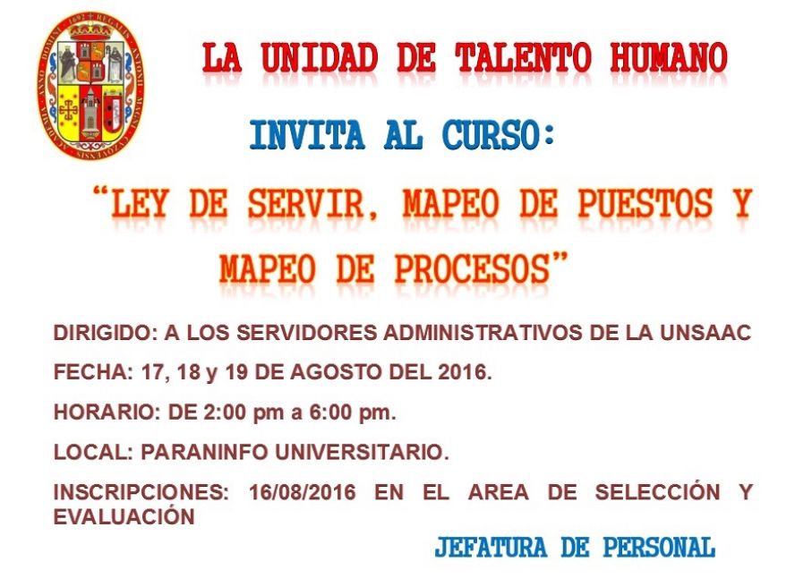 CURSO: “LEY DE SERVIR, MAPEO DE PUESTOS Y MAPEO DE PROCESOS”