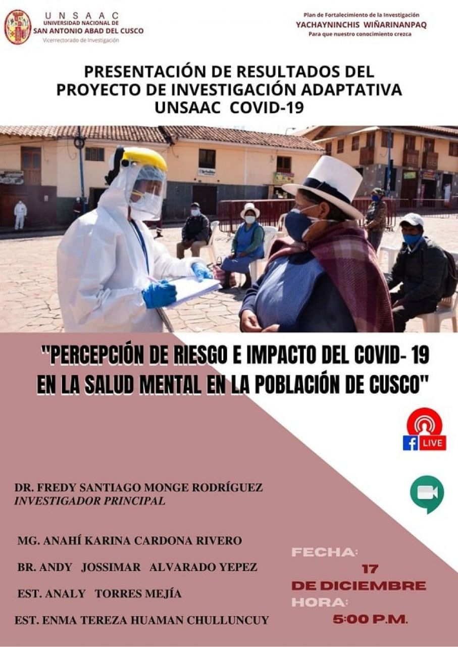 Presentación de resultados del proyecto de investigación adaptativa UNSAAC- COVID 19