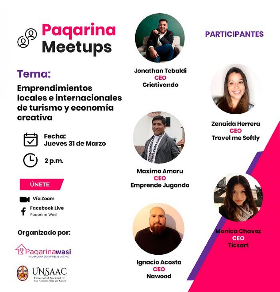 PAQARINA MEETUPS”  : CONVERSATORIO Emprendimientos locales e Internacionales de Turismo y Economía Creativa.