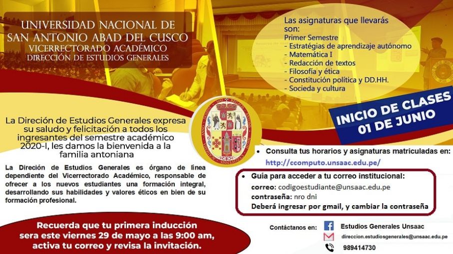 TALLER DE INDUCCIÓN INGRESANTES 2020-I y BIENVENIDA AL CACHIMBO