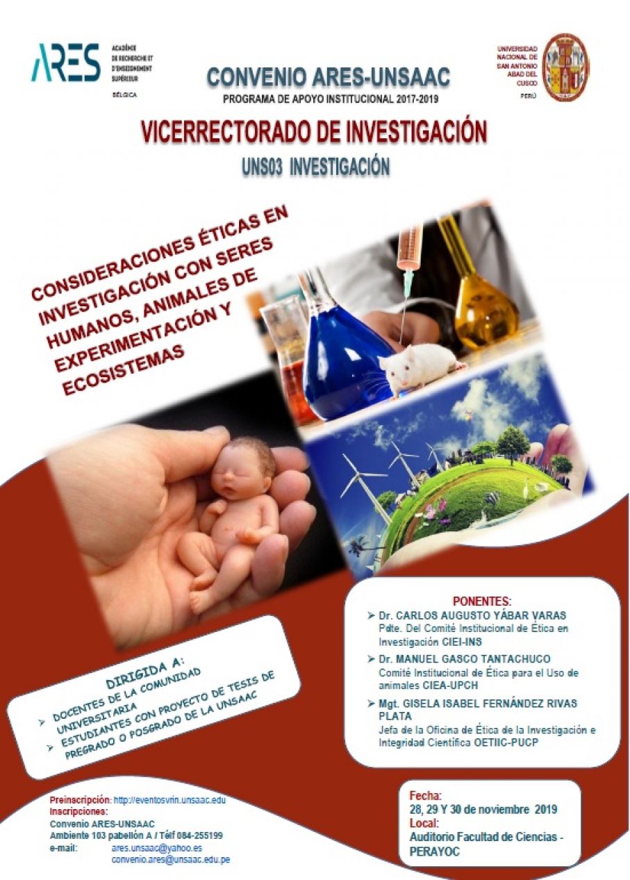 Curso “CONSIDERACIONES ÉTICAS EN INVESTIGACIÓN CON SERES HUMANOS, ANIMALES DE EXPERIMENTACIÓN Y ECOSISTEMAS”,