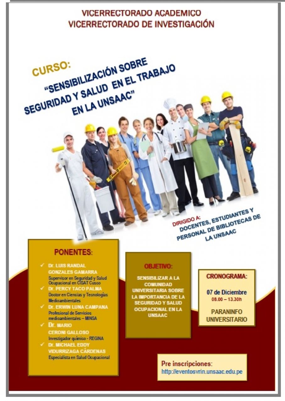 CURSO: SENSIBILIZACIÓN SOBRE SEGURIDAD Y SALUD EN EL TRABAJO EN LA UNSAAC