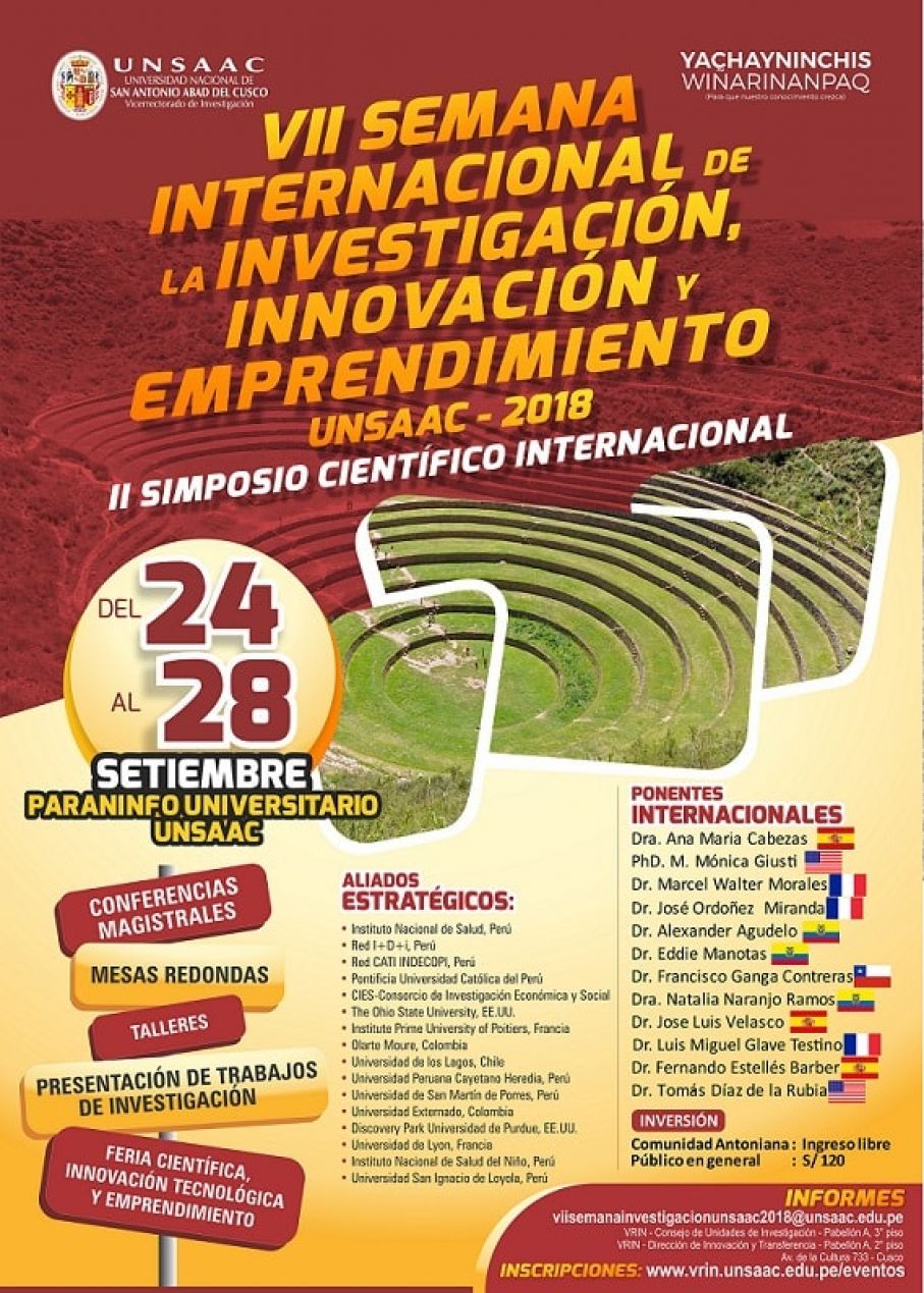 VII SEMANA INTERNACIONAL DE LA INVESTIGACIÓN, INNOVACIÓN Y EMPRENDIMIENTO - UNSAAC 2018