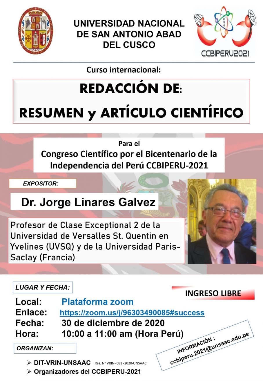 Curso Internacional: REDACCIÓN DE:  RESUMEN y ARTÍCULO CIENTÍFICO