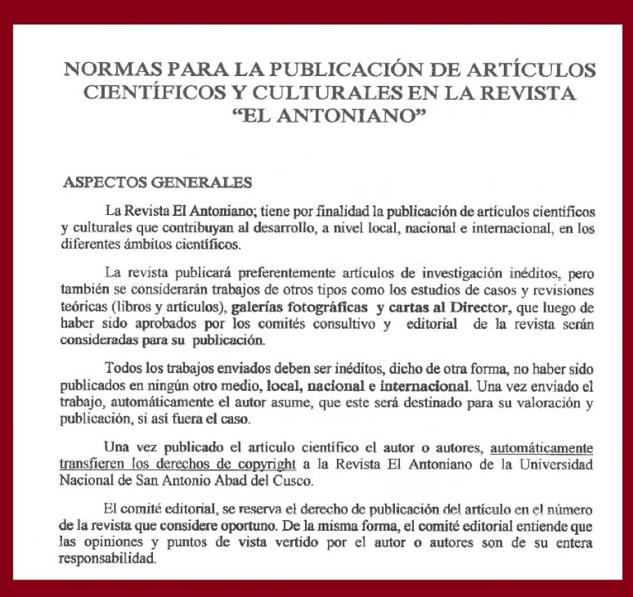 Normas Para Publicacion Articulos en la Revista el Antoniano