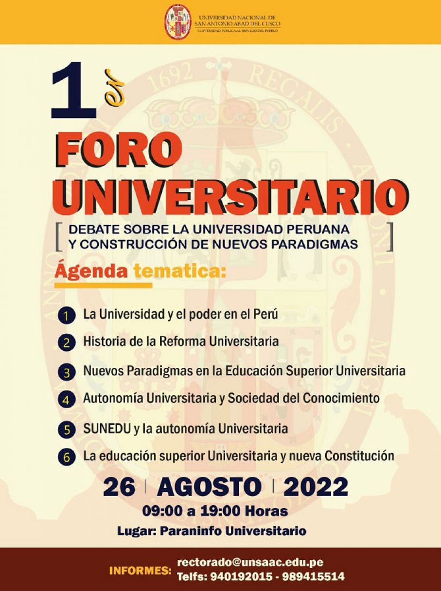 I FORO UNIVERSITARIO &quot;DEBATE SOBRE LA UNIVERSIDAD PERUANA Y LA CONSTRUCCIÓN DE NUEVOS PARADIGMAS&quot;