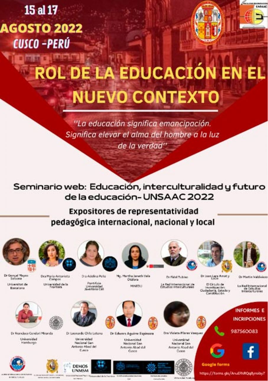 Seminario Internacional Web denominado: “Educación, Interculturalidad y Futuro de la Educación- UNSAAC 2022”