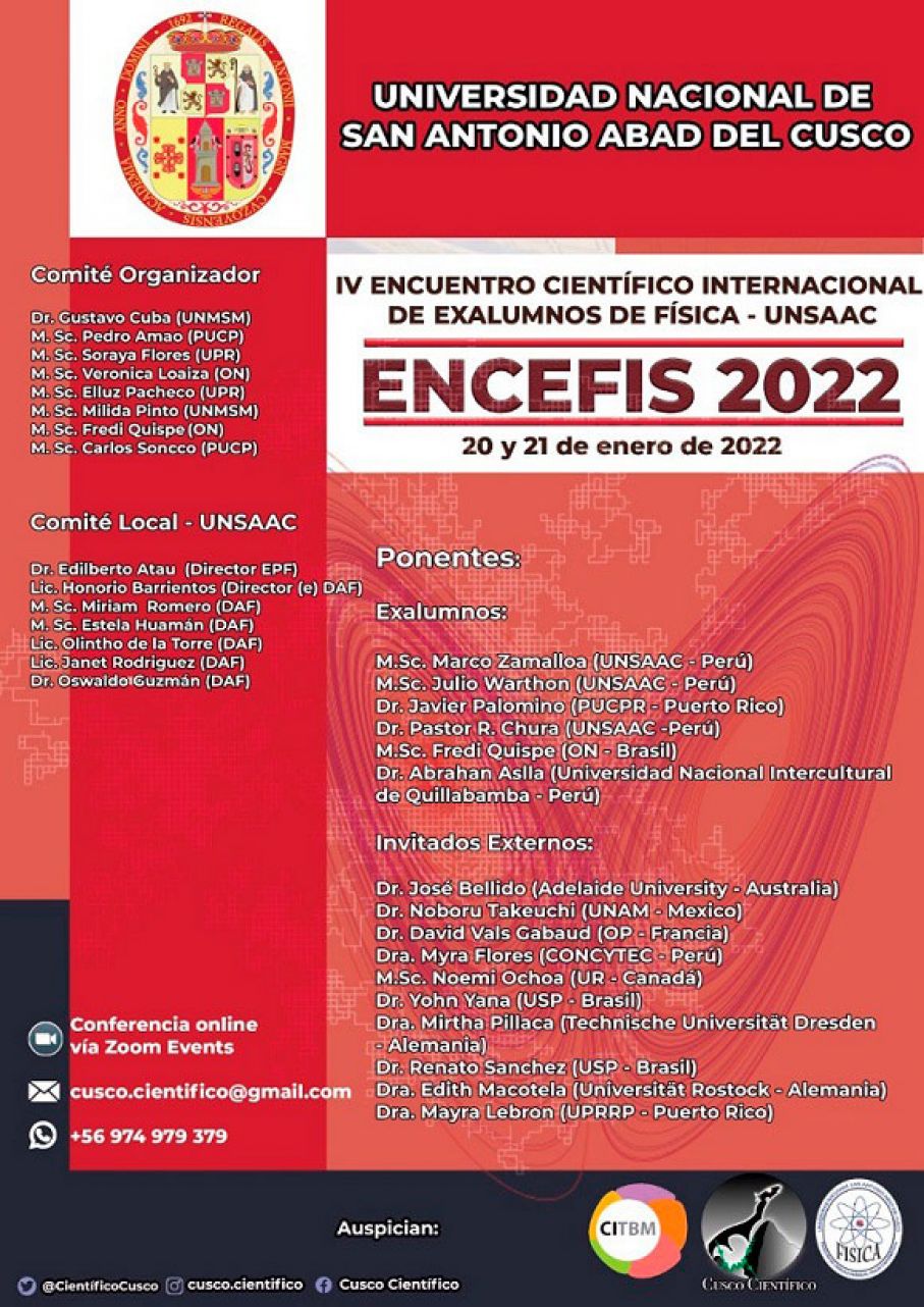 IV ENCUENTRO CIENTÍFICO INTERNACIONAL DE EXALUMNOS DE FÍSICA UNSAAC