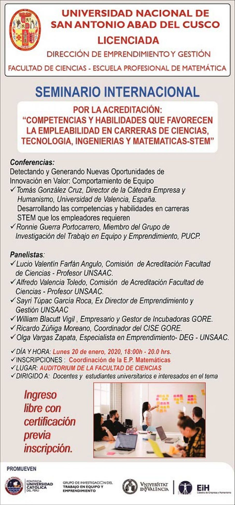 Seminario Internacional &quot;Competencias y Habilidades que favorece la Empleabilidad en Carreras de Ciencias, Tecnologías, Ingenierías y Matemáticas -STEM