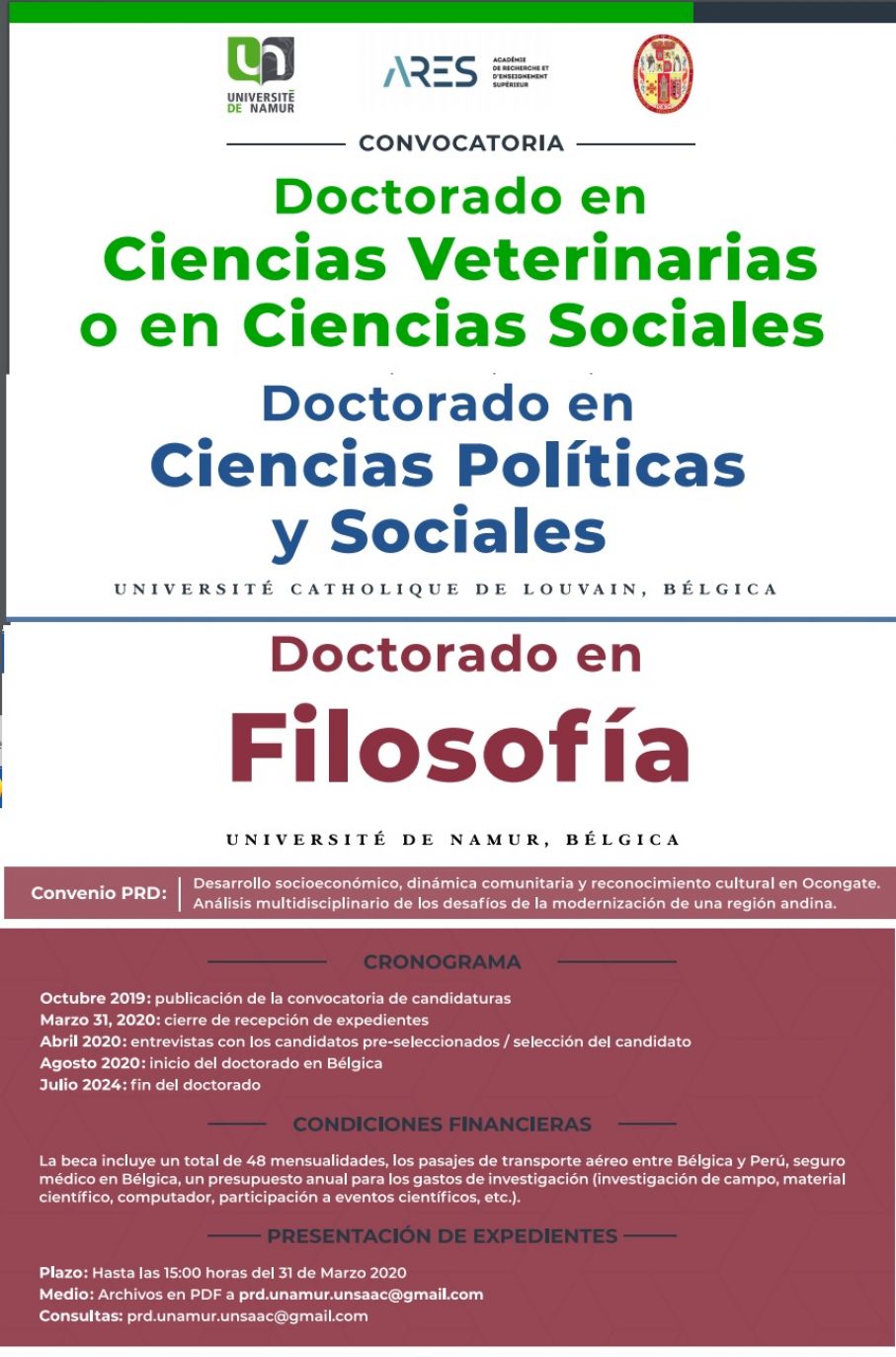 CONVOCATORIAS DOCTORADOS -CONVENIOS ARES 2019