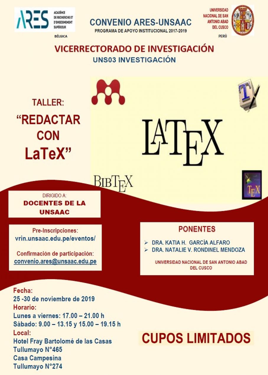 Taller &quot;Redactar con LaTex&quot;, organiza CONVENIO ARES-UNSAAC